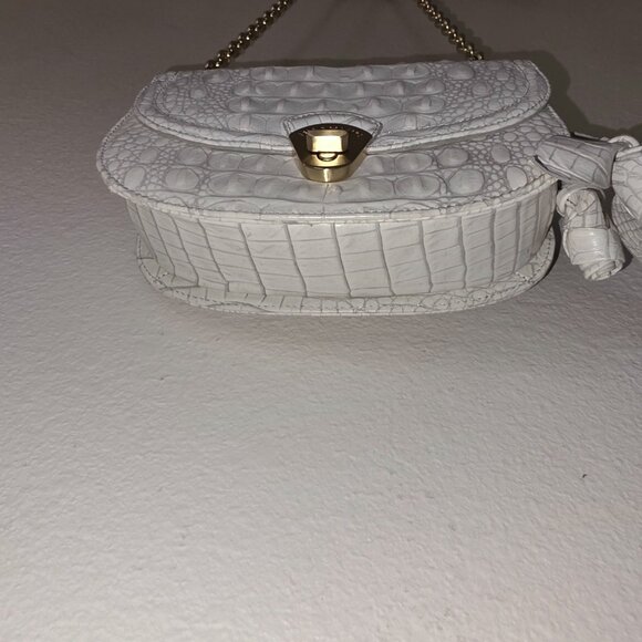 Brahmin Eloise Roses Crossbody Bag White Croc Embossed Brass Chain Rare - Picture 9 of 16